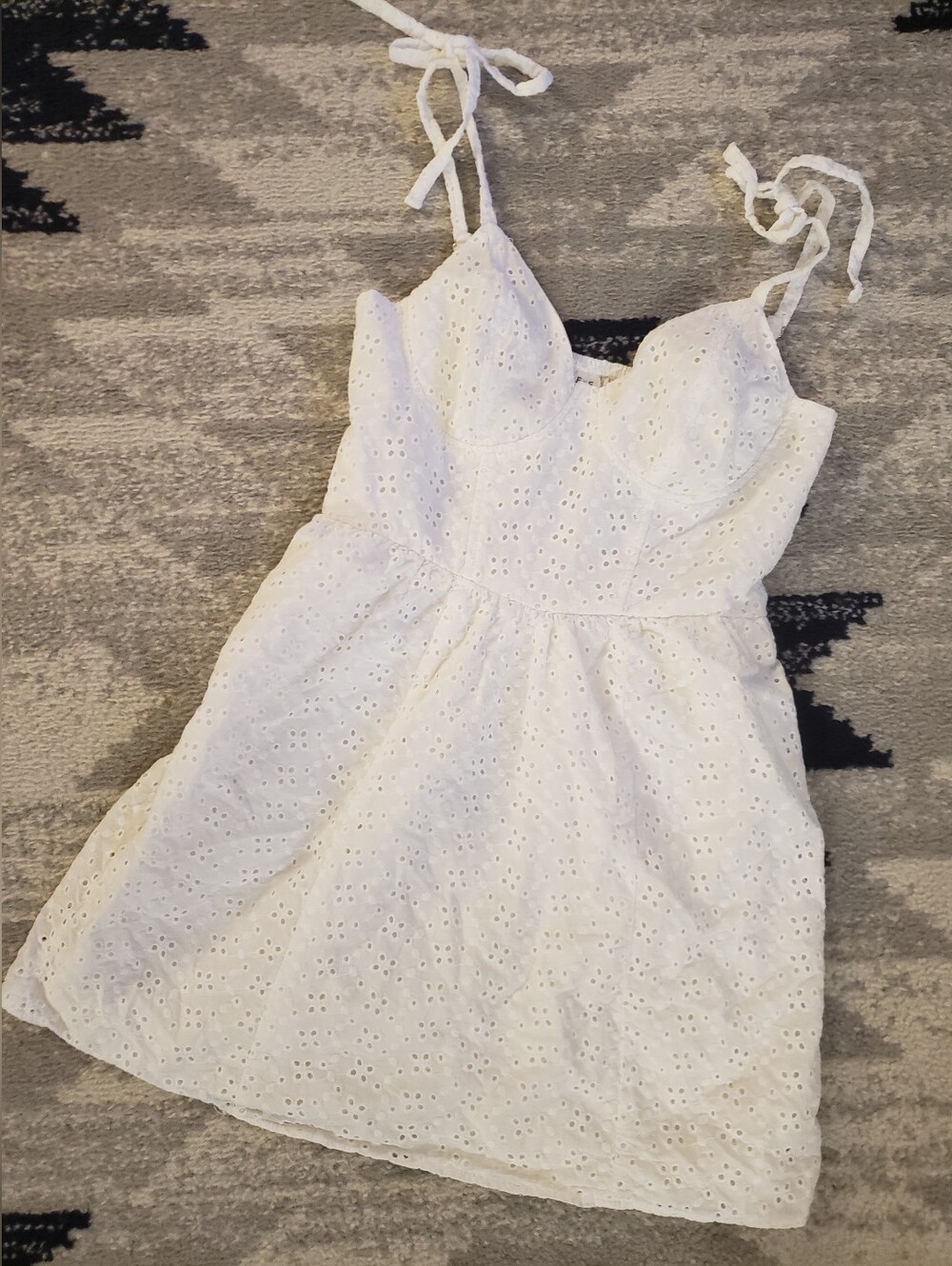 White Eyelet Tie-Shoulder Mini Dress